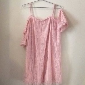 Pink off shoulder shift dress bell sleeve